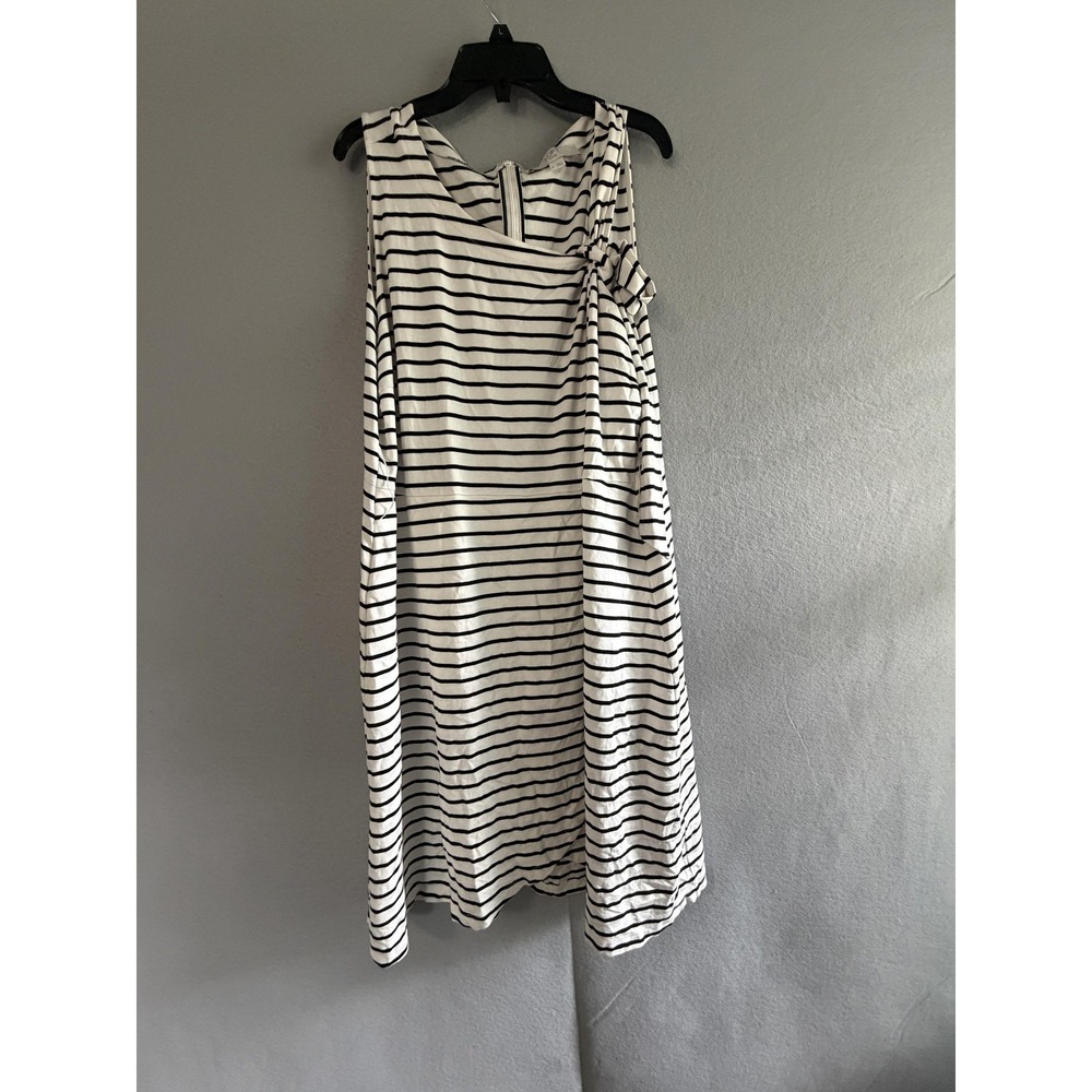 LOFT Dress Womens 18 White Stripe‎ Scoop Neck Belted Shift Jersey Knee Length